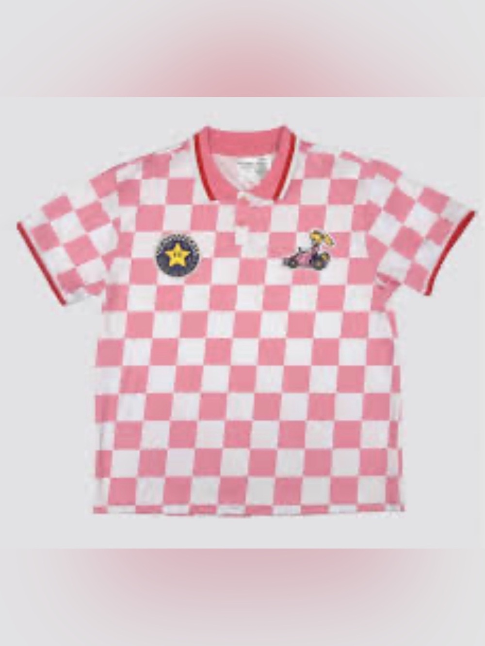 Mario Kart Checkered Sport Polo: Princess Peach NWT SZ MED